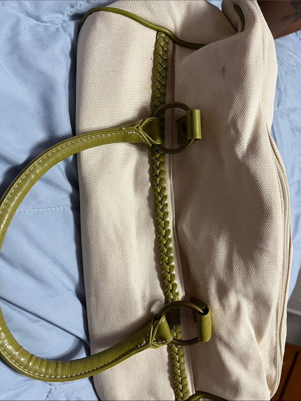 Cream and Olive Green Women’s Shoulder Bag